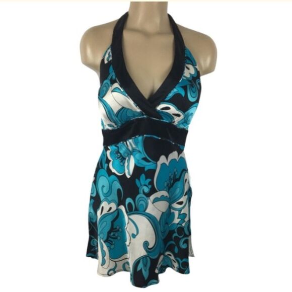 Cache Silk Print Floral Sleeveless Halter top 8 - Picture 1 of 7